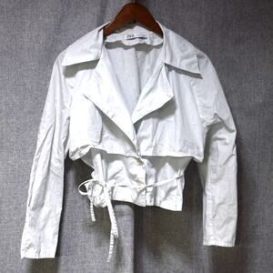 Zara White Cropped Tie Waist Jacket L